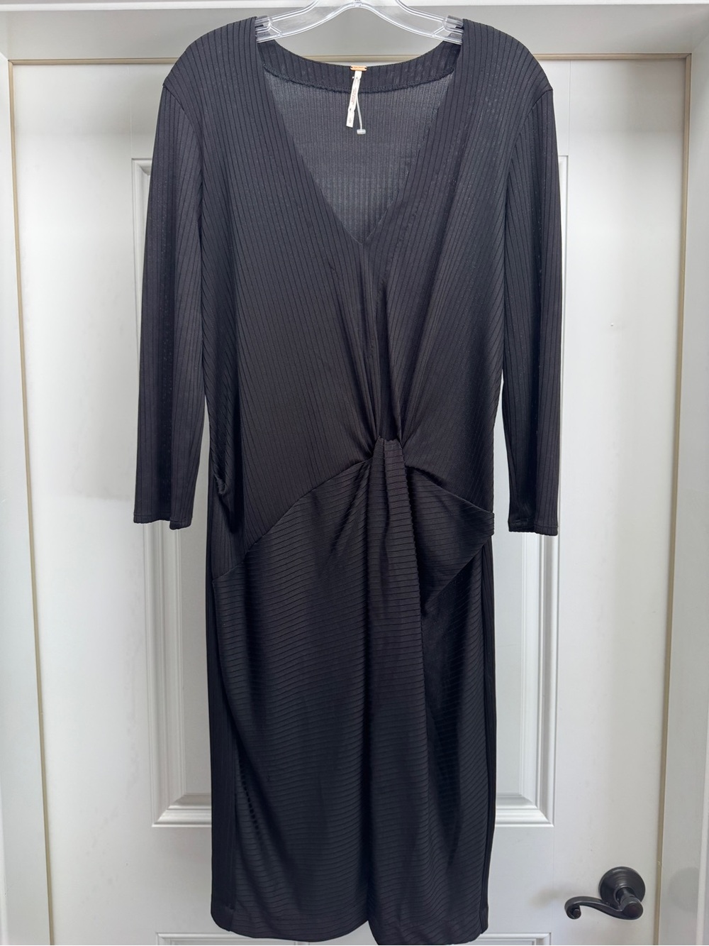 Free People Black Irene Twist Knit Dress Ribbed Slit Large - Picture 5 of 11